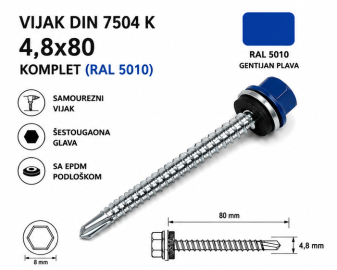 VIJAK DIN 7504 K 4,8x80 KOMPLET (RAL 5010)